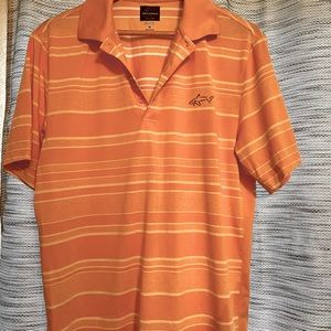 Brand-new, Greg Norman for Tasso Elba polo. Orange and white striped.